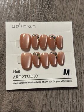 Nude Pink Rhinestone Press-On Nails — Medium